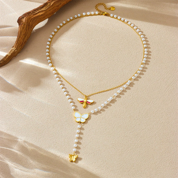 Wholesale Stainless Steel Insectshaped Fashion Retro Pendant Collarbone Necklace With Electroplating