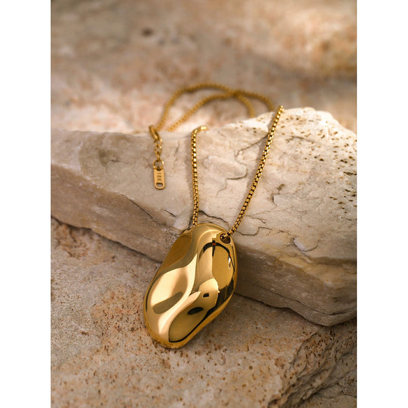 Wholesale Stainless Steel Irregular Concave Hammer Pattern Electroplated Necklace With Bone Chain