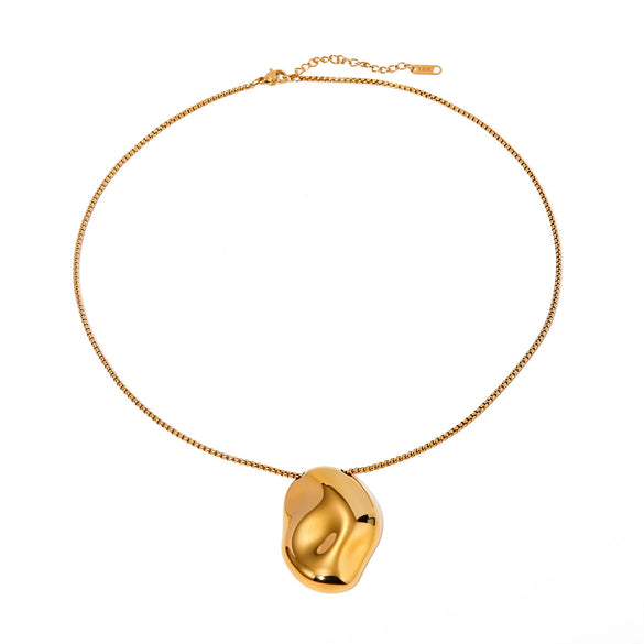 Wholesale Stainless Steel Irregular Concave Hammer Pattern Electroplated Necklace With Bone Chain