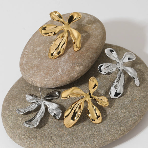 Wholesale Stainless Steel Irregular Flower Earrings With Vacuum Plating For Women Sweet Style