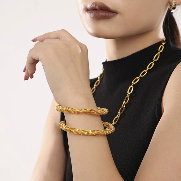 Wholesale Stainless Steel Irregular Opening Spring Wire Bracelet Pvd Plated Simple Geometric Jewelry