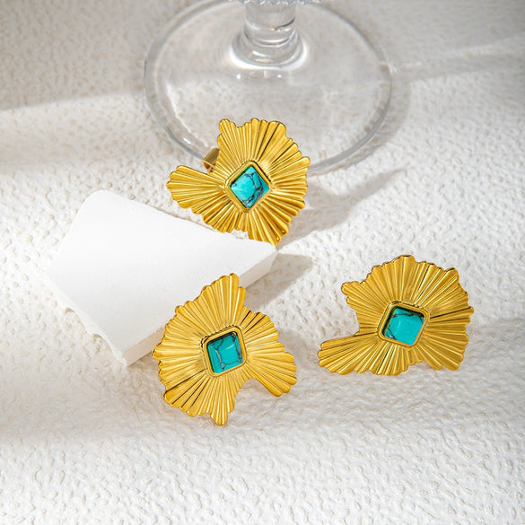 Wholesale Stainless Steel Irregular Ruffled Niche Light Luxury Plants And Flowers Style Electroplated Earrings