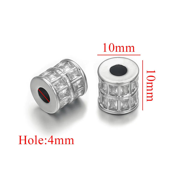 Wholesale Stainless Steel Jewelry Accessories Cylindrical Block Beads With 18K Gold Plating And Hao Stone Inlay Handmade