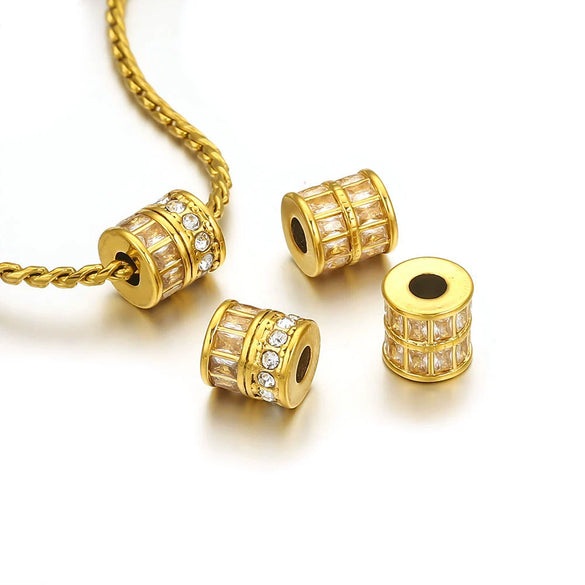 Wholesale Stainless Steel Jewelry Accessories Cylindrical Block Beads With 18K Gold Plating And Hao Stone Inlay Handmade