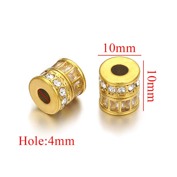 Wholesale Stainless Steel Jewelry Accessories Cylindrical Block Beads With 18K Gold Plating And Hao Stone Inlay Handmade
