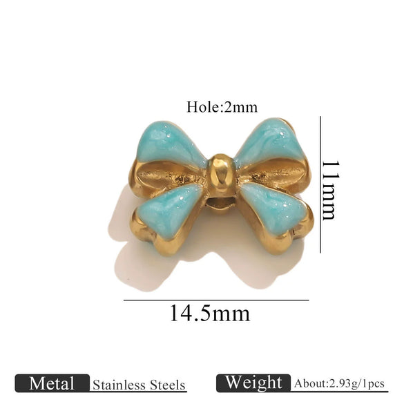 Wholesale Stainless Steel Jewelry Accessories Dripping Oil Bow Pendant For Bracelet
