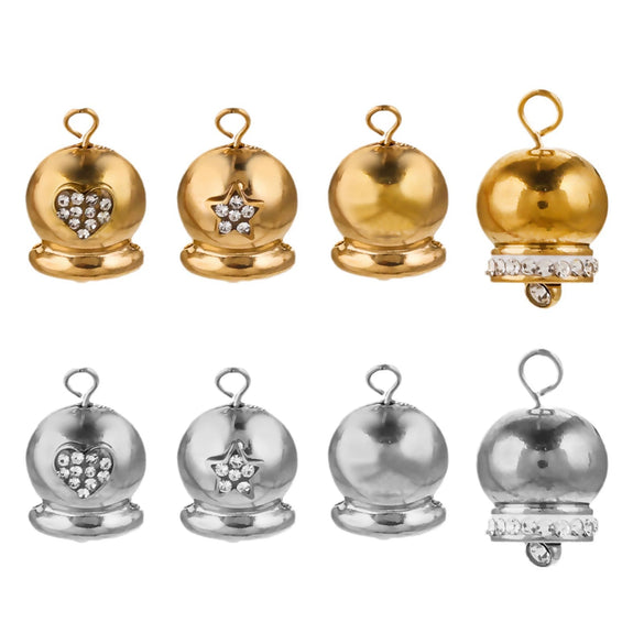 Wholesale Stainless Steel Jewelry Christmas Decoration Metal Small Bell And Peach Heart Pendant For Diy Titanium Steel Bracelet Electroplated Waterproof