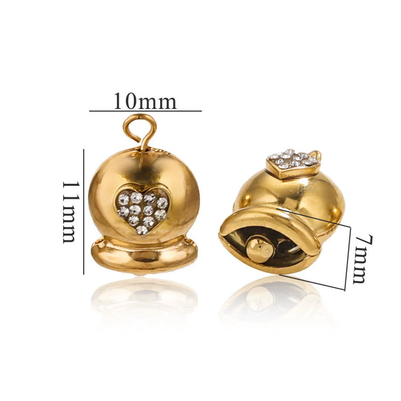 Wholesale Stainless Steel Jewelry Christmas Decoration Metal Small Bell And Peach Heart Pendant For Diy Titanium Steel Bracelet Electroplated Waterproof