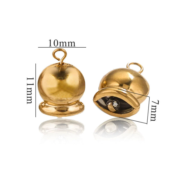 Wholesale Stainless Steel Jewelry Christmas Decoration Metal Small Bell And Peach Heart Pendant For Diy Titanium Steel Bracelet Electroplated Waterproof