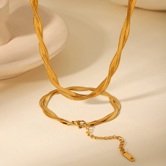 Wholesale Stainless Steel Jewelry Electroplated Geometric Style Blade Chain And Snake Chain Necklace And Bracelet