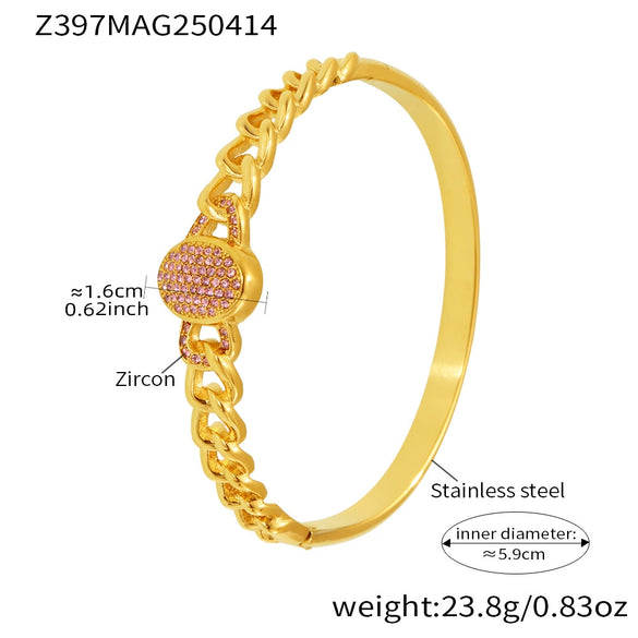 Wholesale Stainless Steel Jewelry Fashion Ol Geometric Nk Chain Full Diamond Zircon Buckle Bracelet With Electroplating