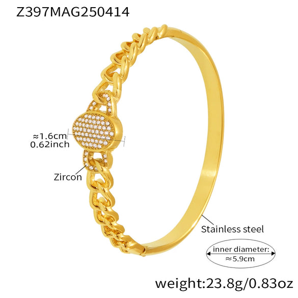 Wholesale Stainless Steel Jewelry Fashion Ol Geometric Nk Chain Full Diamond Zircon Buckle Bracelet With Electroplating
