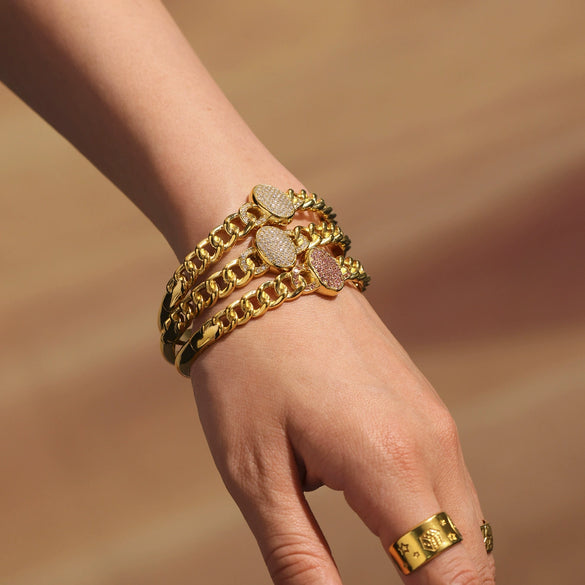 Wholesale Stainless Steel Jewelry Fashion Ol Geometric Nk Chain Full Diamond Zircon Buckle Bracelet With Electroplating