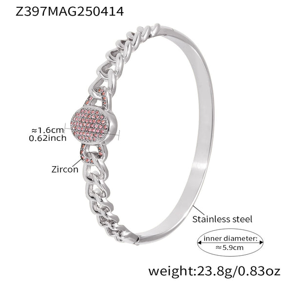 Wholesale Stainless Steel Jewelry Fashion Ol Geometric Nk Chain Full Diamond Zircon Buckle Bracelet With Electroplating