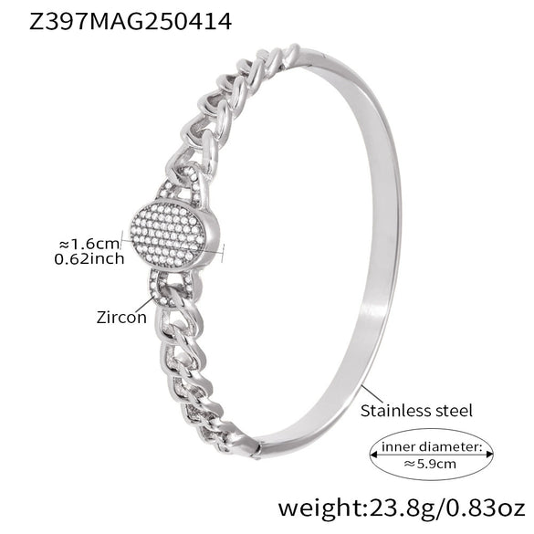 Wholesale Stainless Steel Jewelry Fashion Ol Geometric Nk Chain Full Diamond Zircon Buckle Bracelet With Electroplating