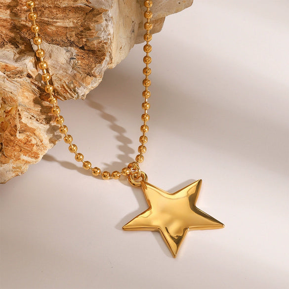 Wholesale Stainless Steel Jewelry Geometric Fivepointed Star Bead Chain With Electroplating