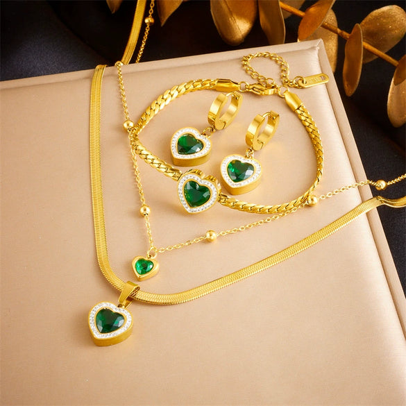 Wholesale Stainless Steel Jewelry Light Luxury Style Love Water Drops Bells Snake Bone Chain Earrings Necklaces Bracelets