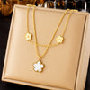 Wholesale Stainless Steel Jewelry Necklace Goldplated Flower Double Chain Retro Fashion Style
