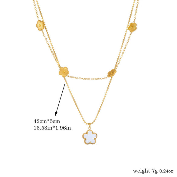Wholesale Stainless Steel Jewelry Necklace Goldplated Flower Double Chain Retro Fashion Style