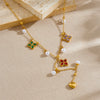 Wholesale Stainless Steel Jewelry Necklace With Flower Rhombus Pendant Electroplating For Women