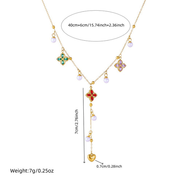 Wholesale Stainless Steel Jewelry Necklace With Flower Rhombus Pendant Electroplating For Women