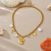 Wholesale Stainless Steel Jewelry Necklace With Goldplated Conch Sun Pearl Dolphin Pendant And O Word Chain Ins Style Animal Design