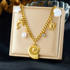 Wholesale Stainless Steel Jewelry Necklace With Goldplated Conch Sun Pearl Dolphin Pendant And O Word Chain Ins Style Animal Design