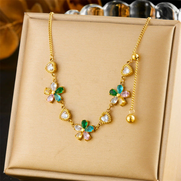 Wholesale Stainless Steel Jewelry Plants And Flowers Pattern Electroplated Women's Finger Bracelet Necklace