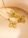 Wholesale Stainless Steel Jewelry Set For Women Retro Light Luxury Snake Bone Chain Petal Necklace Earrings Inlay Turquoise