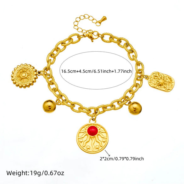 Wholesale Stainless Steel Jewelry Set Multielement Round Sun Pendant Electroplated For Women Necklace Bracelet