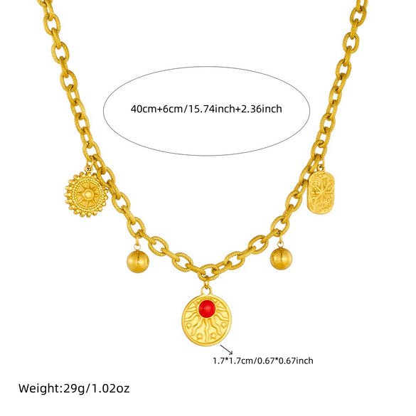 Wholesale Stainless Steel Jewelry Set Multielement Round Sun Pendant Electroplated For Women Necklace Bracelet