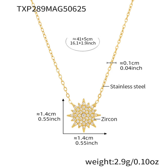 Wholesale Stainless Steel Jewelry Set With 5A Zircon Sunburst Design Electroplating For Women