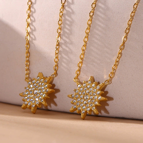 Wholesale Stainless Steel Jewelry Set With 5A Zircon Sunburst Design Electroplating For Women
