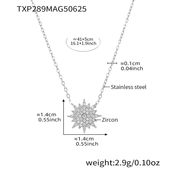 Wholesale Stainless Steel Jewelry Set With 5A Zircon Sunburst Design Electroplating For Women