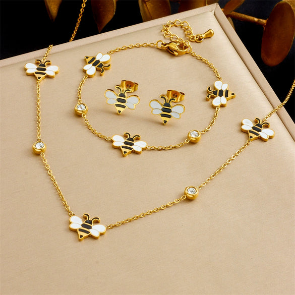 Wholesale Stainless Steel Jewelry Set With Cartoon Animal Pattern And Electroplating For Women