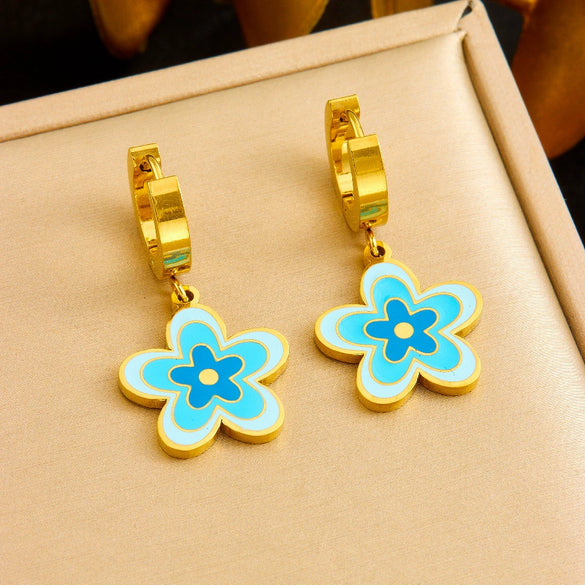 Wholesale Stainless Steel Jewelry Set With Goldplated Thick O Chain And Colorful Oil Dripping Flower Butterfly Pendant Electroplated Women's Style