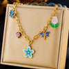 Wholesale Stainless Steel Jewelry Set With Goldplated Thick O Chain And Colorful Oil Dripping Flower Butterfly Pendant Electroplated Women's Style