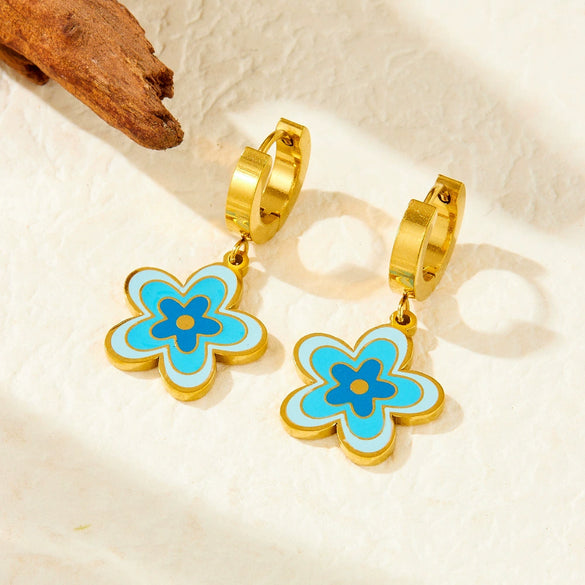 Wholesale Stainless Steel Jewelry Set With Goldplated Thick O Chain And Colorful Oil Dripping Flower Butterfly Pendant Electroplated Women's Style