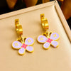 Wholesale Stainless Steel Jewelry Set With Goldplated Thick O Chain And Colorful Oil Dripping Flower Butterfly Pendant Electroplated Women's Style