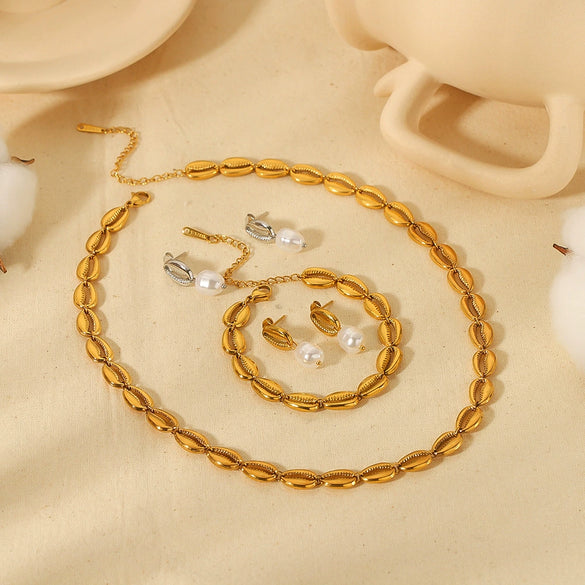 Wholesale Stainless Steel Jewelry Set With Marine Organisms Pattern Simple Style Cuban Chain Electroplating For Women