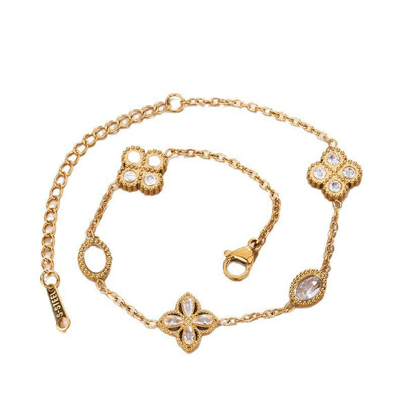 Wholesale Stainless Steel Jewelry Set With Plants And Flowers Pattern Encrusted With Diamonds Electroplated For Women Office Lady