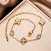 Wholesale Stainless Steel Jewelry Set With Plants And Flowers Pattern Encrusted With Diamonds Electroplated For Women Office Lady