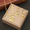 Wholesale Stainless Steel Jewelry Suit With Leaf And Flower Pendant Electroplated Fashionable And Personalized