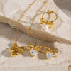 Wholesale Stainless Steel Jewelry With Bow Design Geometric Pattern Electroplated Zircon Earrings And Titanium Steel Ring For Women