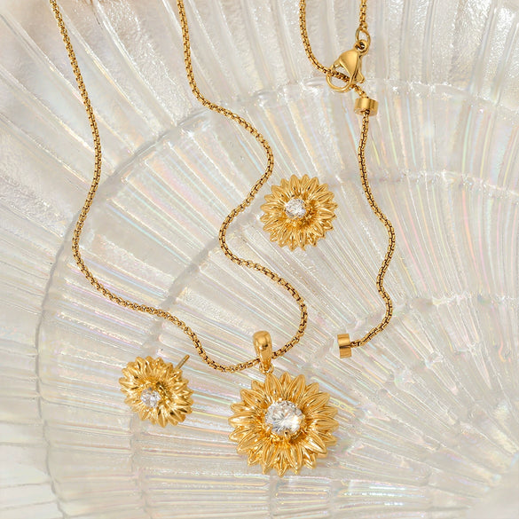 Wholesale Stainless Steel Jewelry With Flower Pendant And Zircon Featuring Stars Sun Moon Clouds Universe Pattern Electroplated For Women