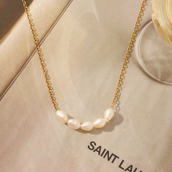 Wholesale Stainless Steel Jewelry With 18K Gold Plated Clavicle Chain Geometric Freshwater Pearl Pendant Necklace For Women