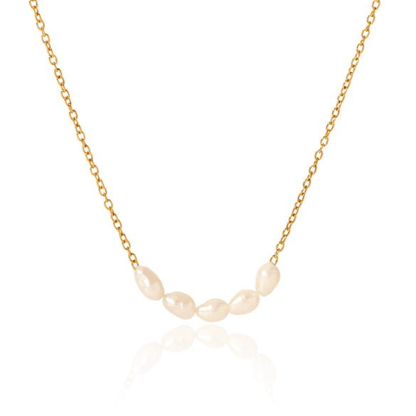 Wholesale Stainless Steel Jewelry With 18K Gold Plated Clavicle Chain Geometric Freshwater Pearl Pendant Necklace For Women