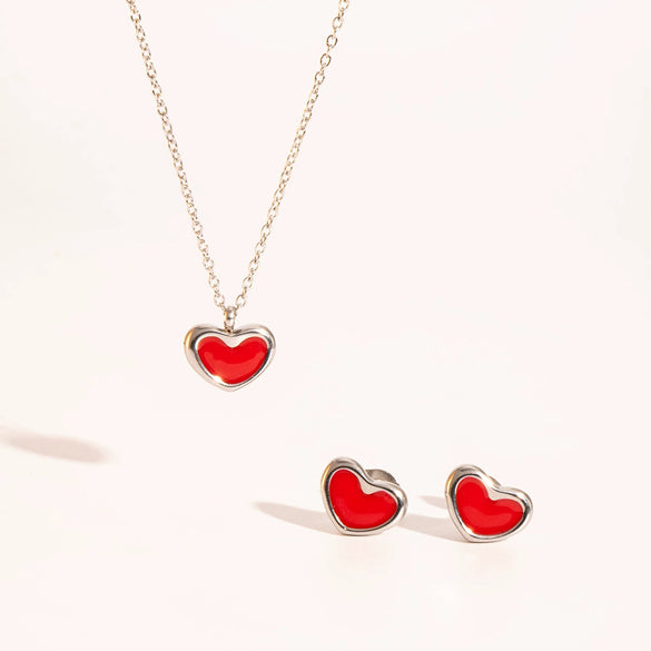 Wholesale Stainless Steel Jewelry With Love Pattern Lovely Style Pvd Furnace Vacuum Real Gold Plating O Word Chain Necklace And Earrings Set