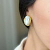Wholesale Stainless Steel Jewelry With Pearl Exaggerated Ring Necklace And Ear Studs Geometric Style With Electroplating