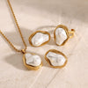 Wholesale Stainless Steel Jewelry With Pearl Exaggerated Ring Necklace And Ear Studs Geometric Style With Electroplating